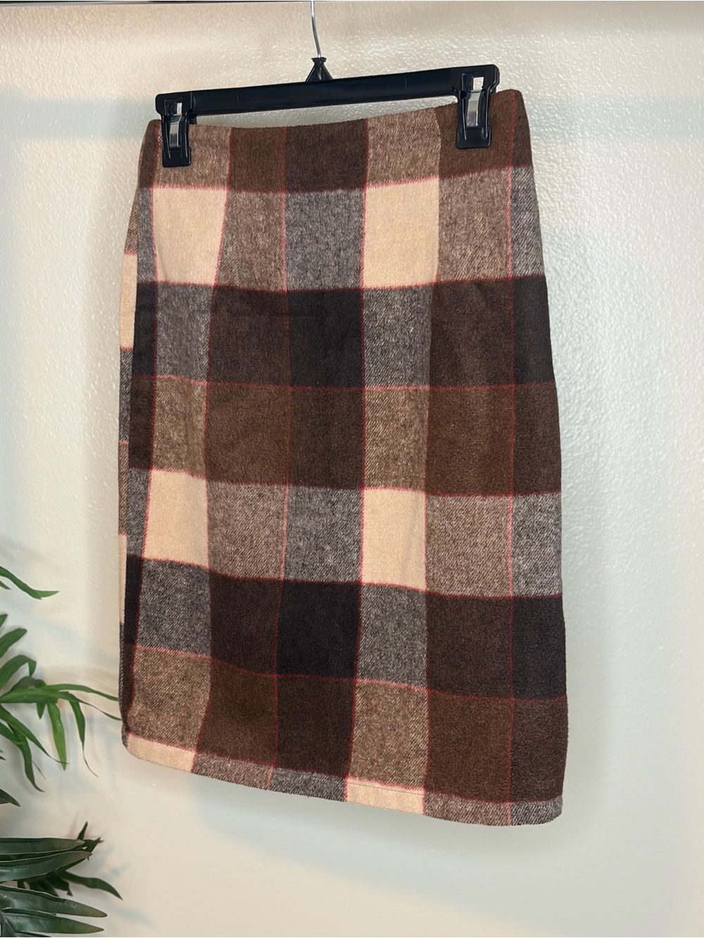 Plaid Wool Blend Mini Skirt Brown Cream Lined Skirt XS